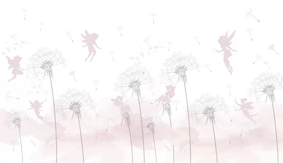 fototapet Magic zane în păpădii și flori sălbatice stil scandinav pentru fete de culoare roz w07913