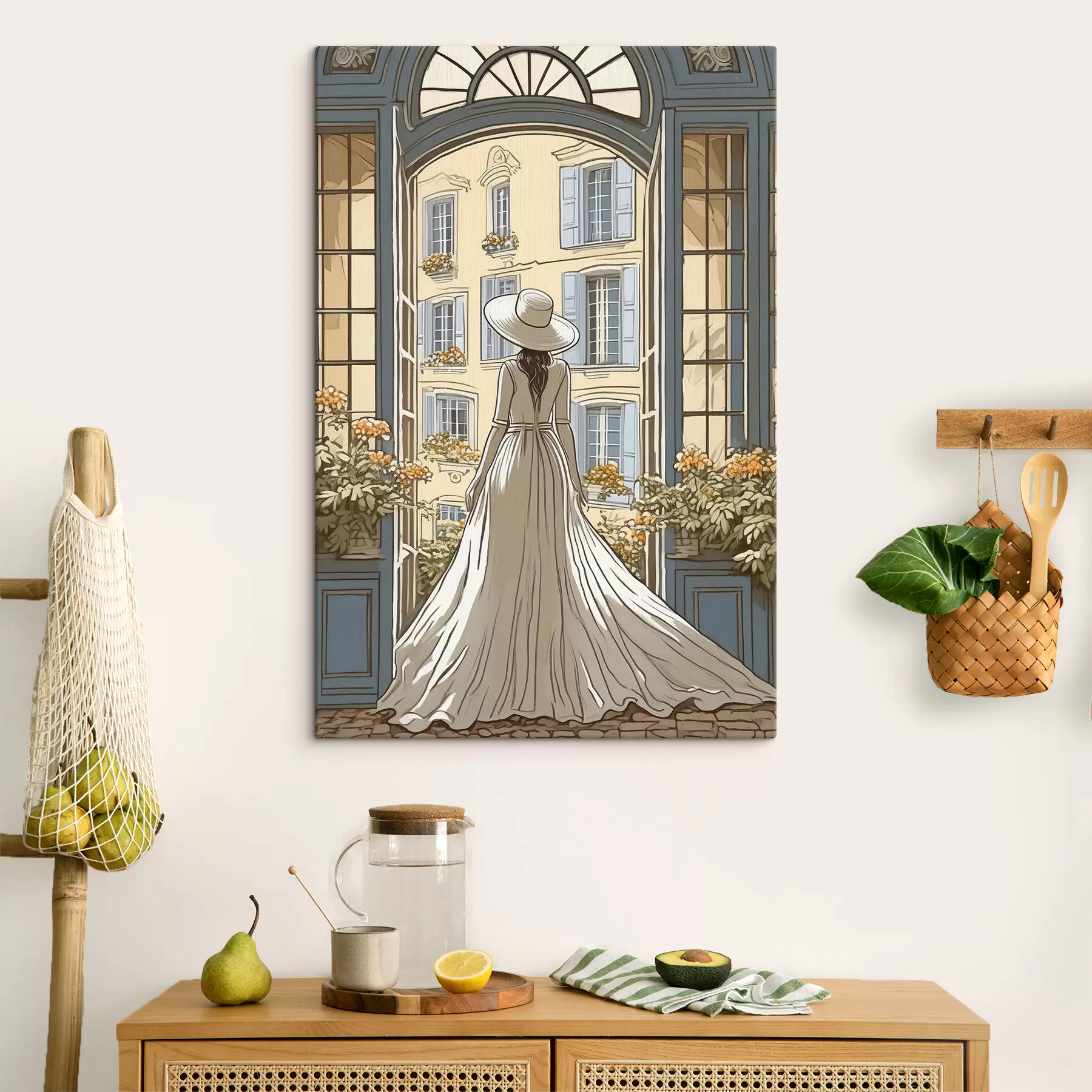 Tablouri silueta unei fete într-o rochie albă lângă fereastră s39479