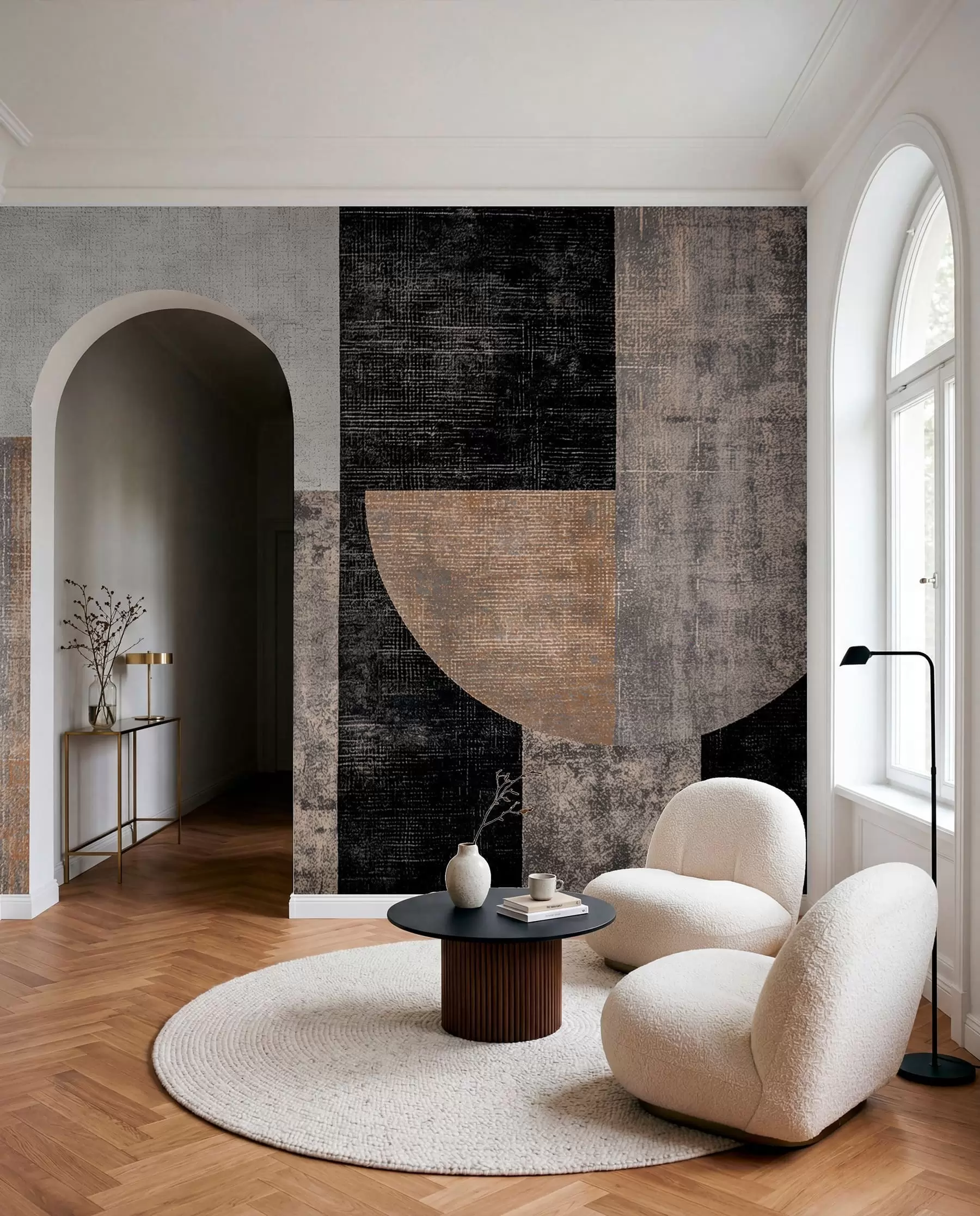 fototapet Abstracție modernă texturată în culorile negru și portocaliu w07878