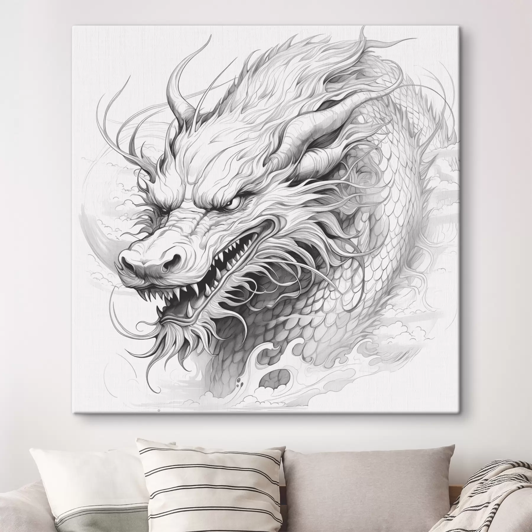Tablouri Stil chinezesc dragon linie de desen monocrom s39563