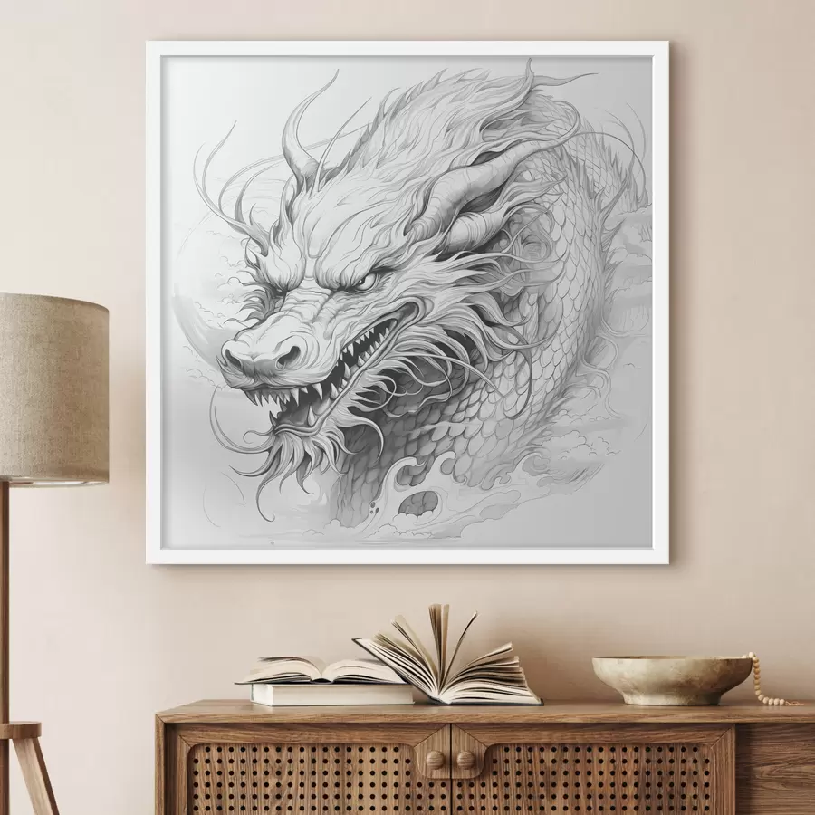 fototapet Desen monocrom al unui dragon în stil chinezesc f39563