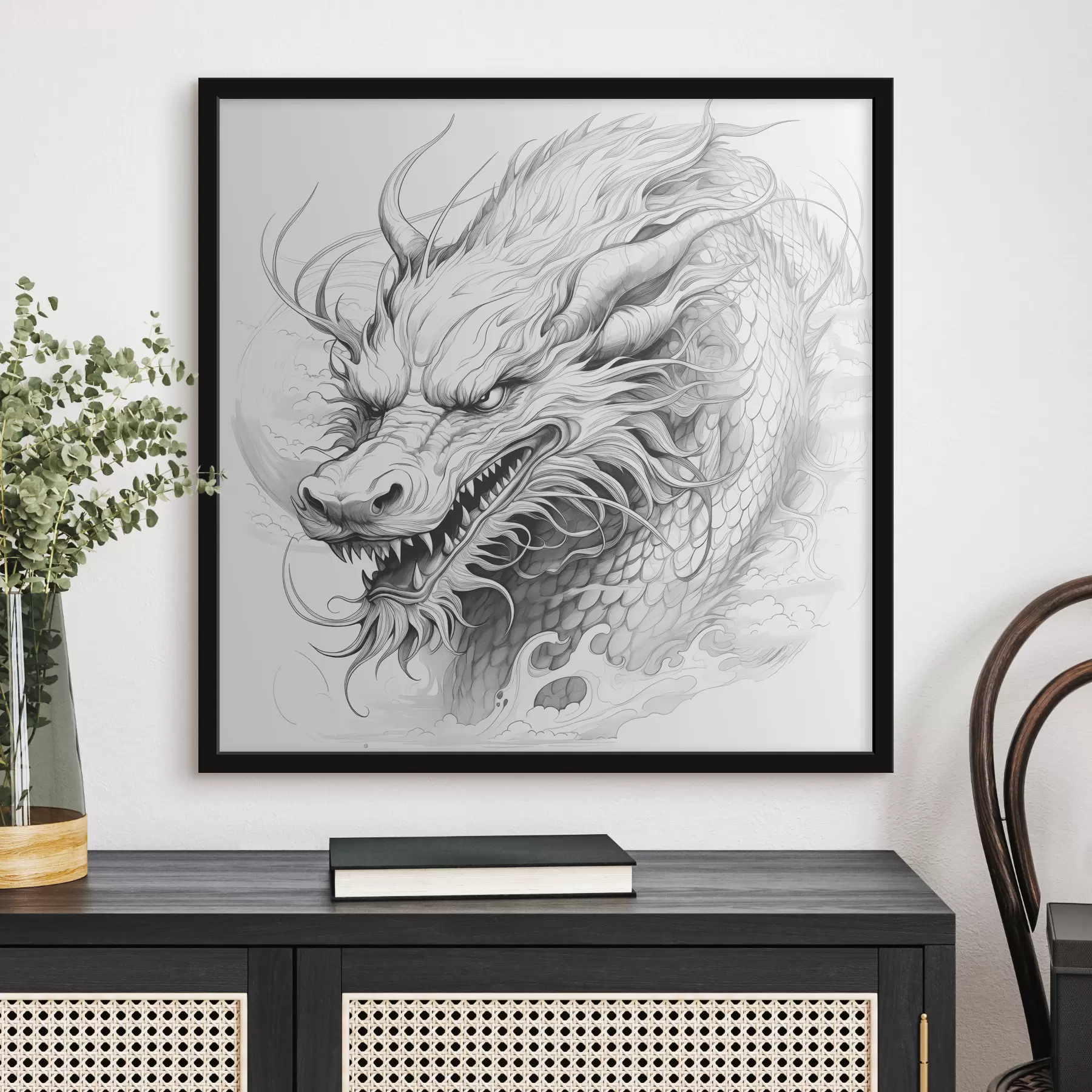 fototapet Desen monocrom al unui dragon în stil chinezesc f39563