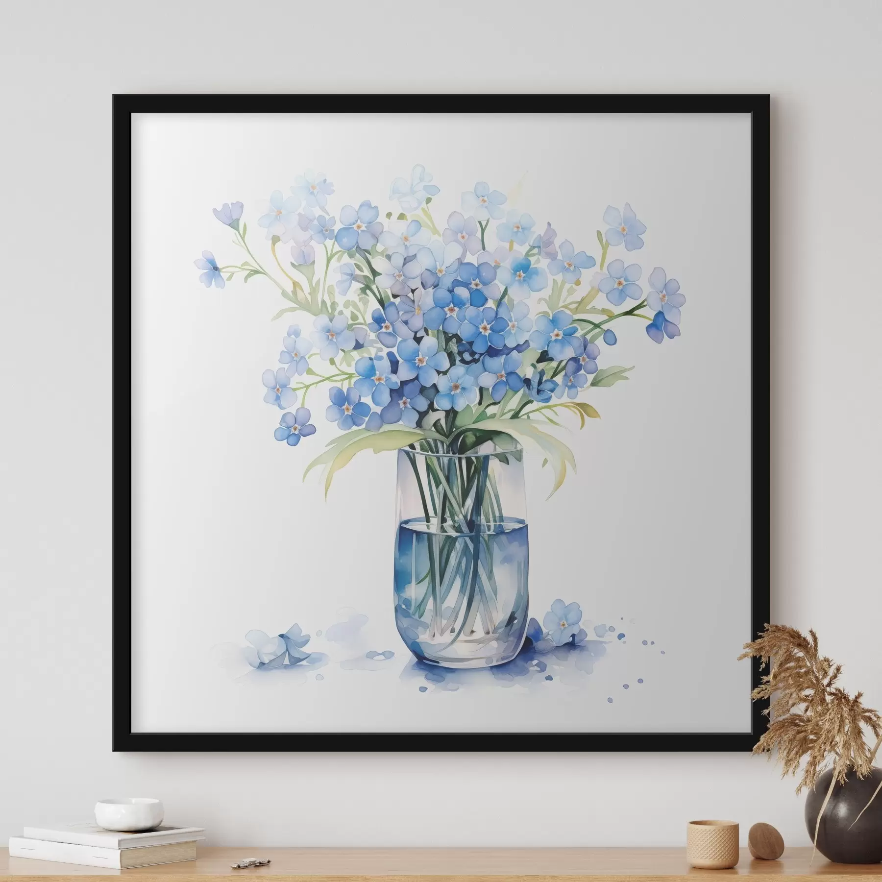 fototapet Un buchet de flori albastre în acuarelă transparentă într-o vază f39564