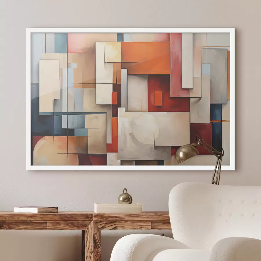 fototapet Abstracție în stil cubism, pictură în ulei, roșu, albastru, alb culori f39571