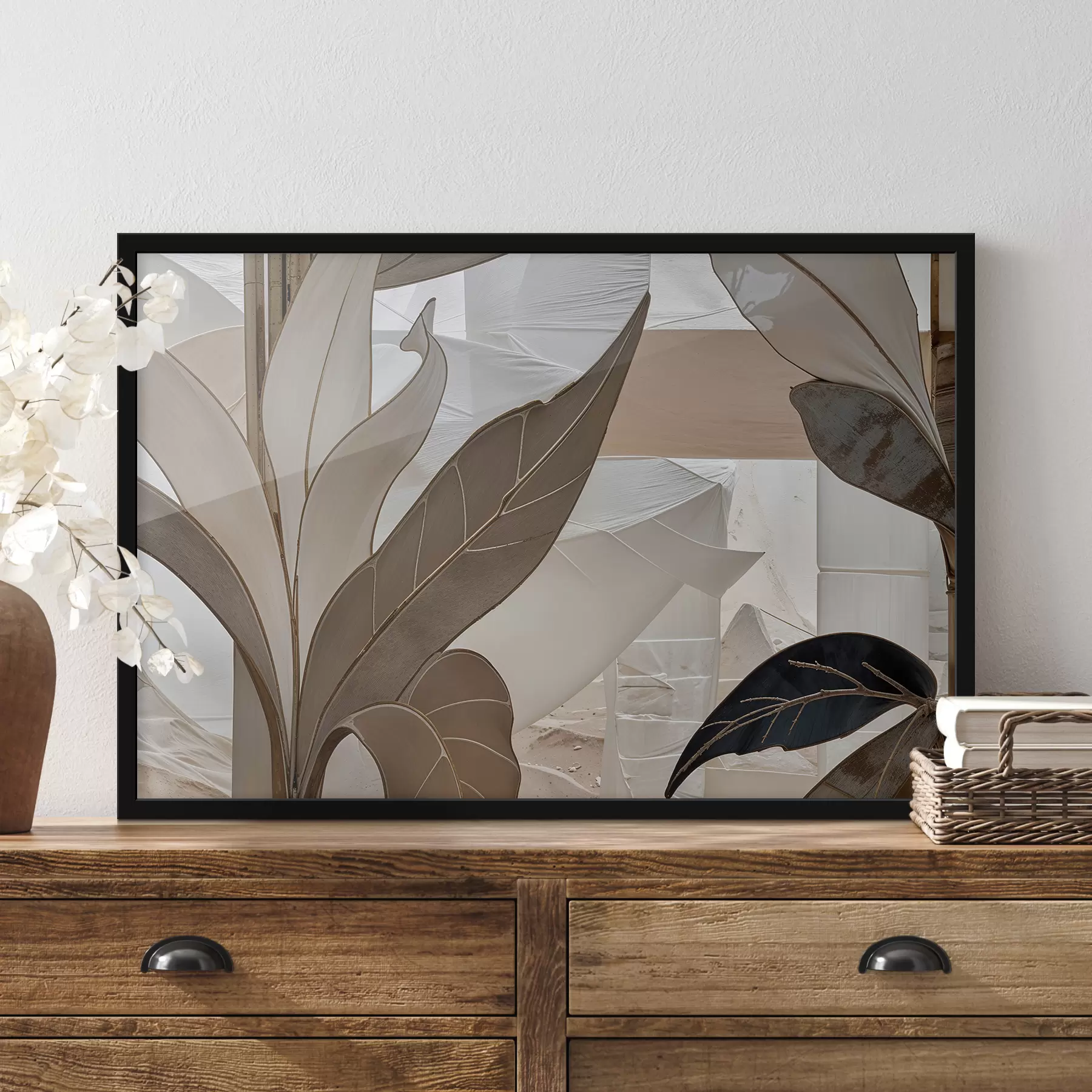 fototapet O vedere de aproape a unui model geometric abstract cu forme și texturi suprapuse în nuanțe de bej f39498