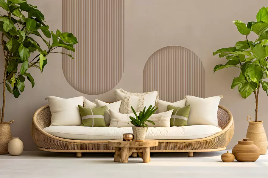 fototapet Tapet texturat Art Deco în tonuri calde de bej. Imitarea arcurilor volumetrice w08048