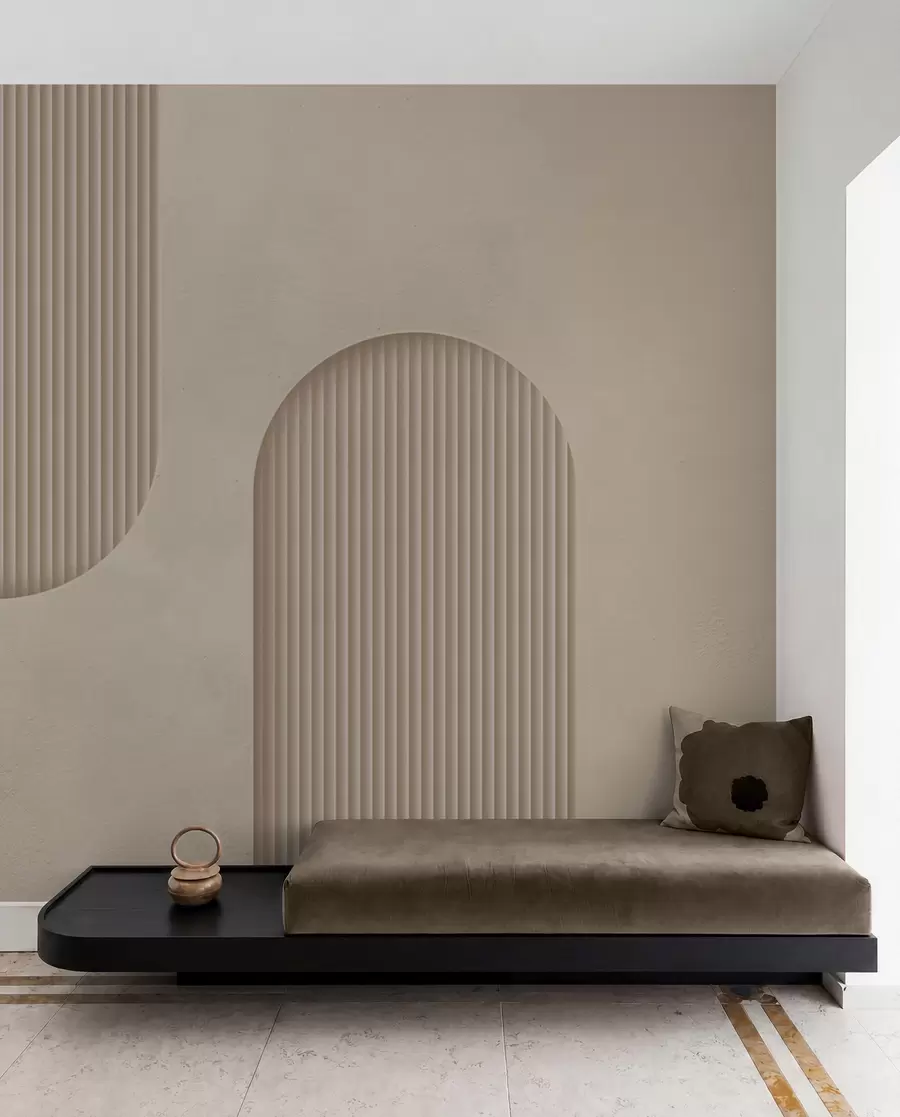 fototapet Tapet texturat Art Deco în tonuri calde de bej. Imitarea arcurilor volumetrice w08048