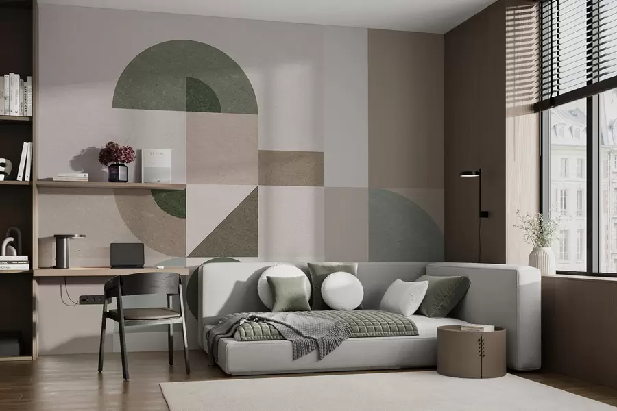 fototapet Geometrie abstractă texturată în stil Art Deco în nuanțe de bej, maro și verde w08049