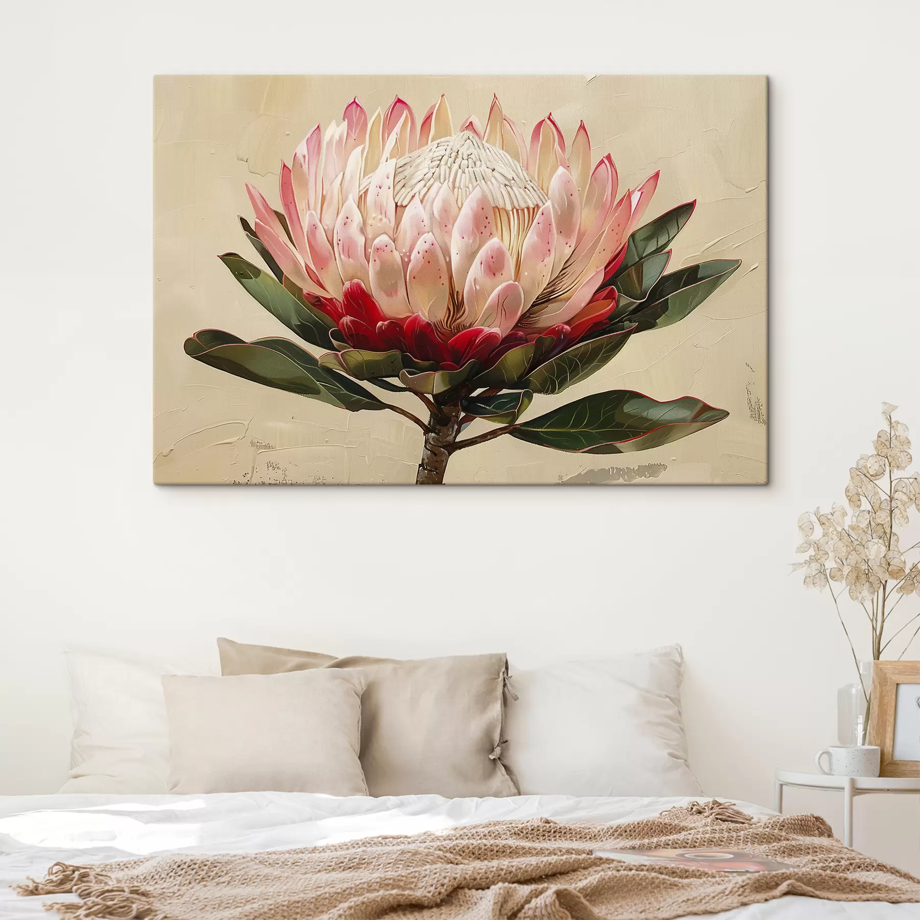 fototapet Floare Protea, desen acrilic, floral, culori naturale moi s39780