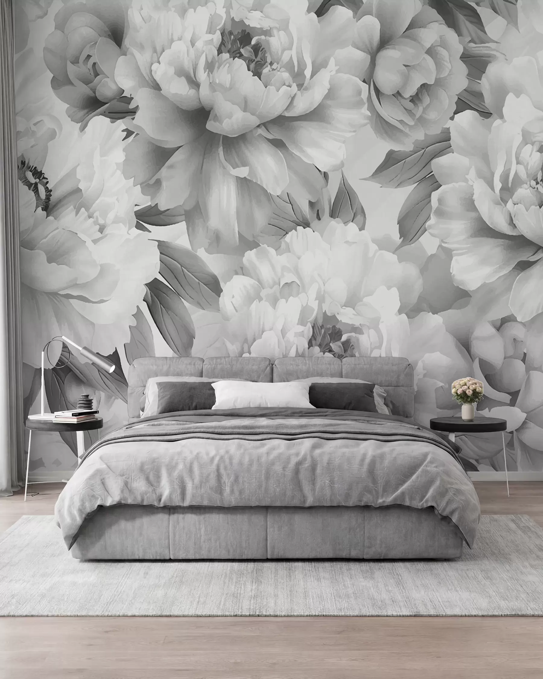 fototapet Bujori în tonuri de grafit w08068