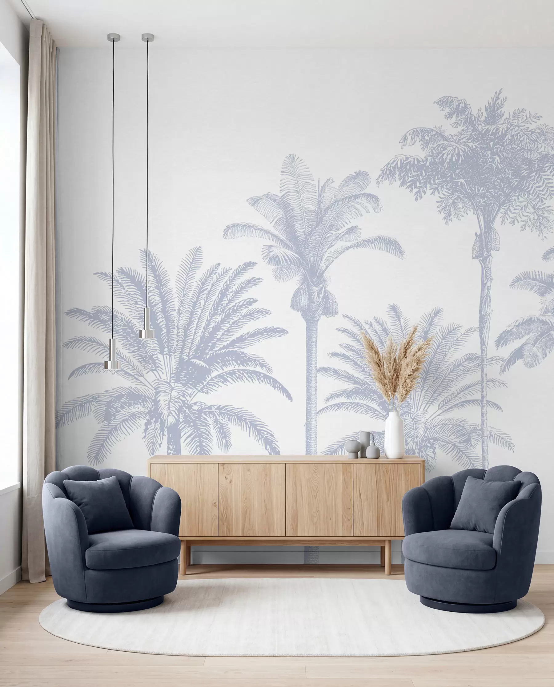 fototapet Palmieri tropicali oază minimă de culoare albastră w08111v4
