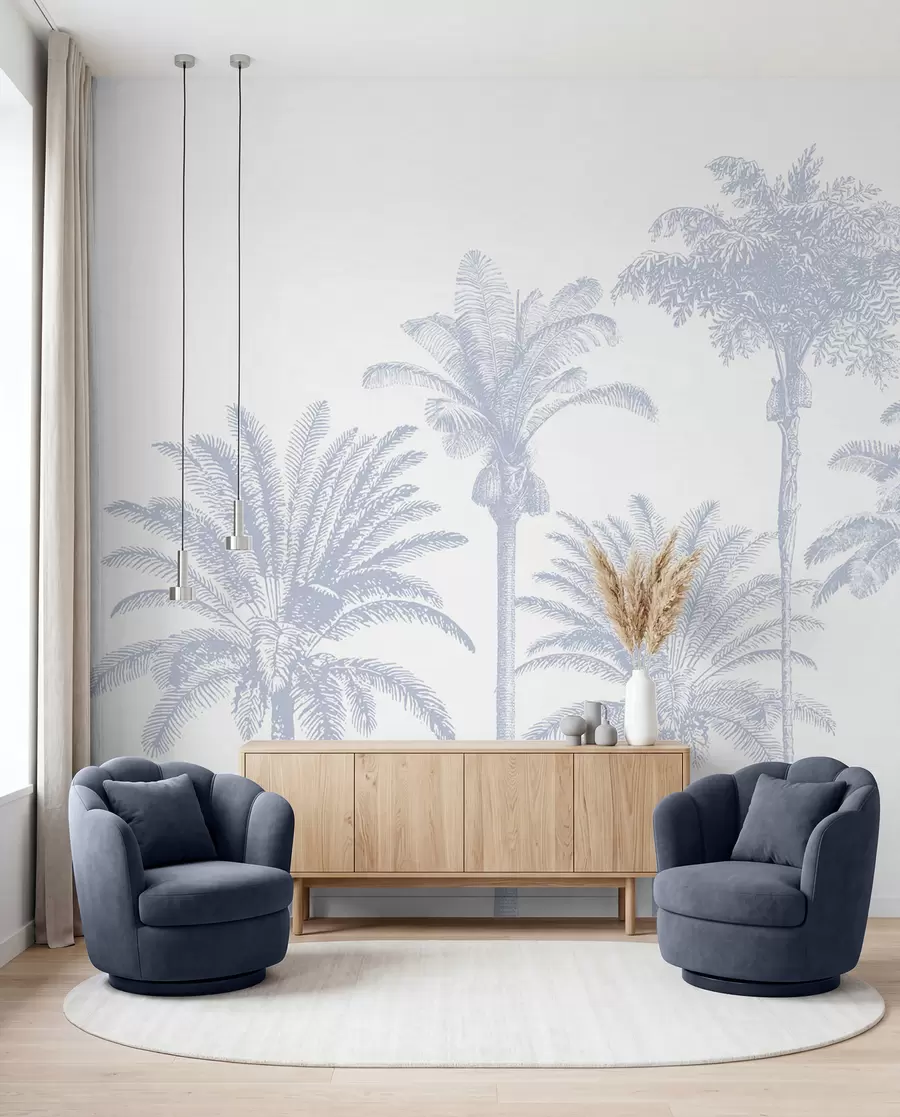 fototapet Palmieri tropicali oază minimă de culoare albastră w08111v4