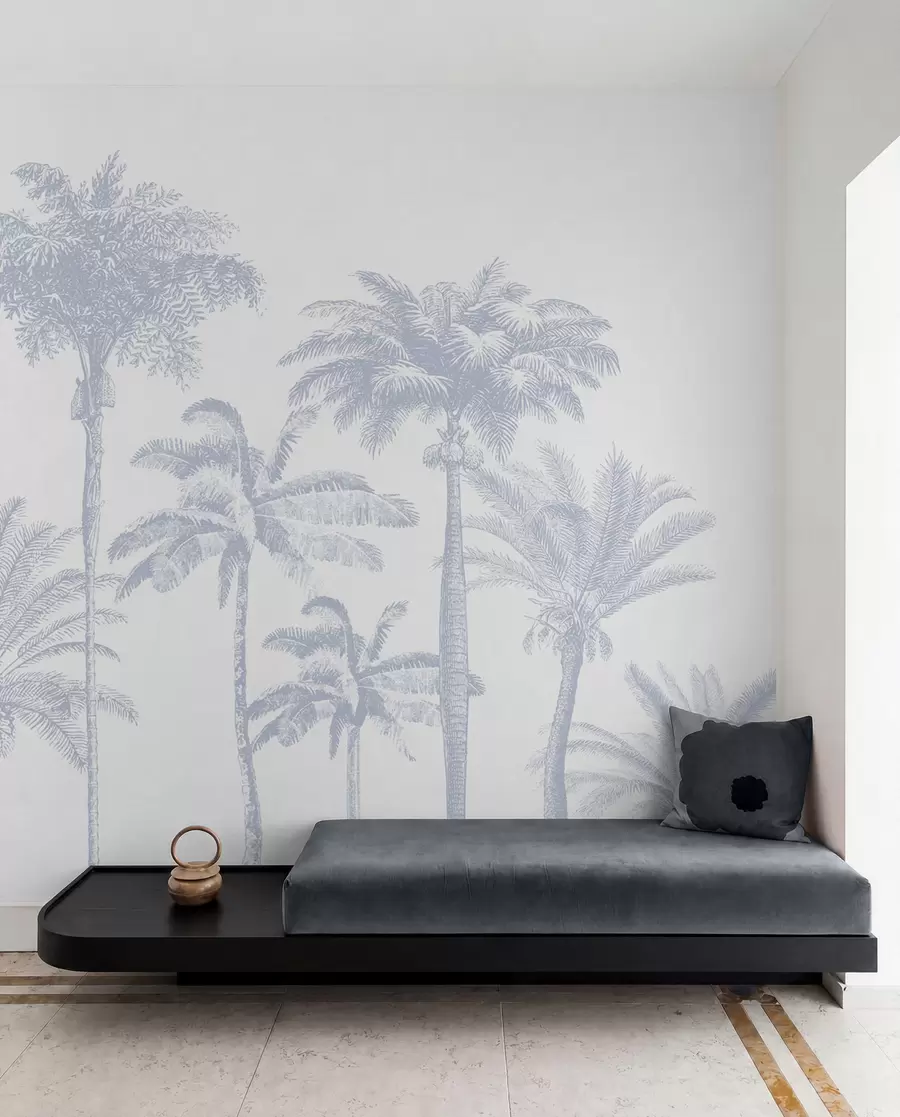 fototapet Palmieri tropicali oază minimă de culoare albastră w08111v4