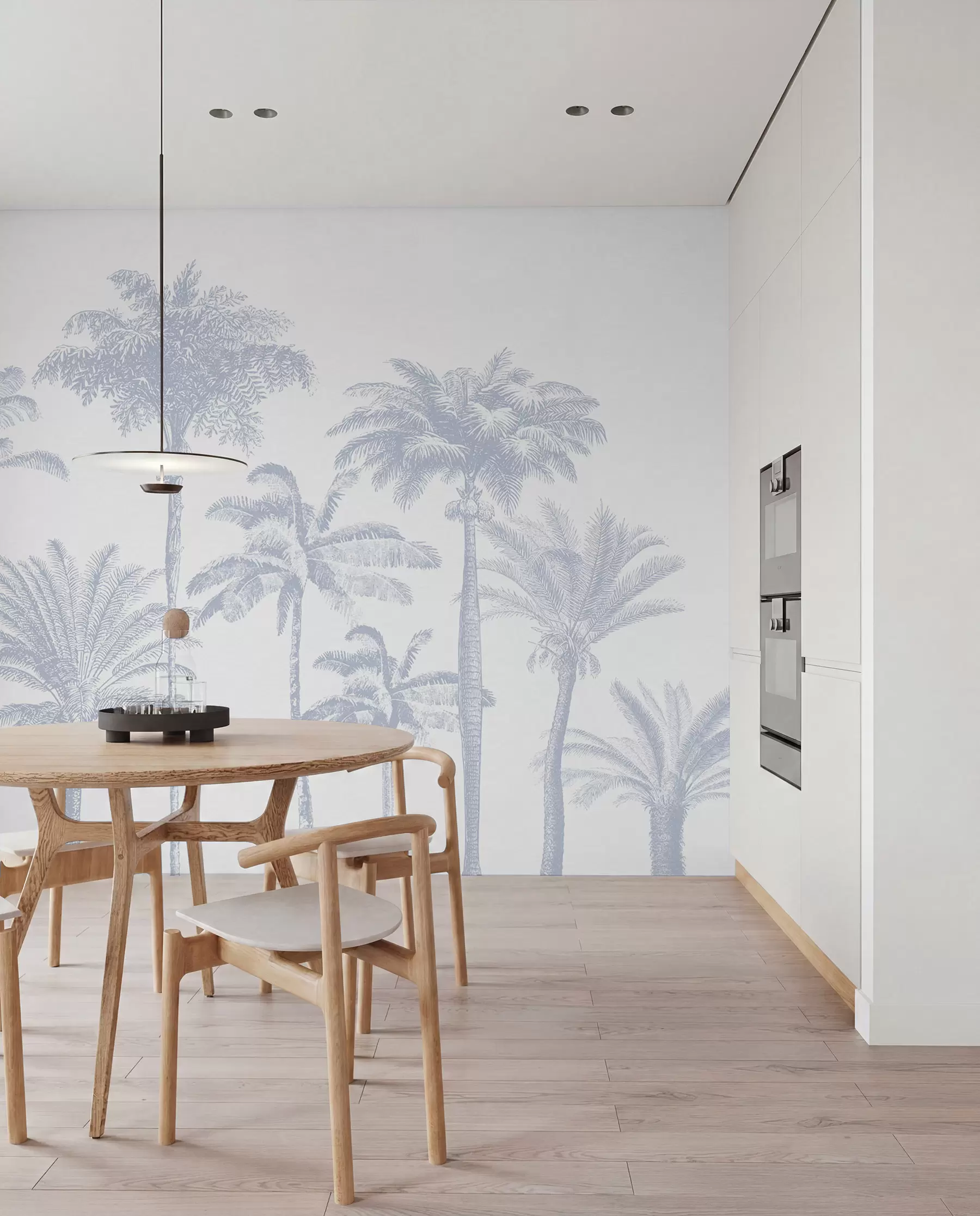 fototapet Palmieri tropicali oază minimă de culoare albastră w08111v4