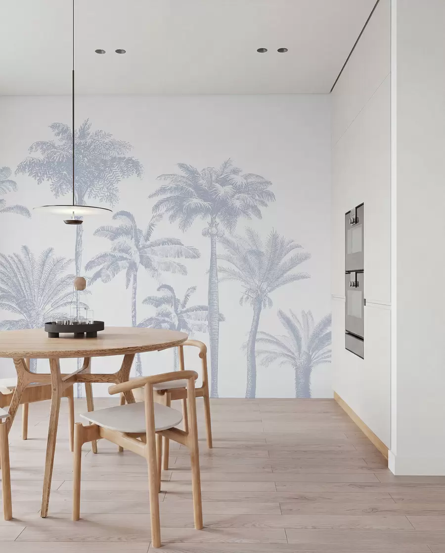 fototapet Palmieri tropicali oază minimă de culoare albastră w08111v4