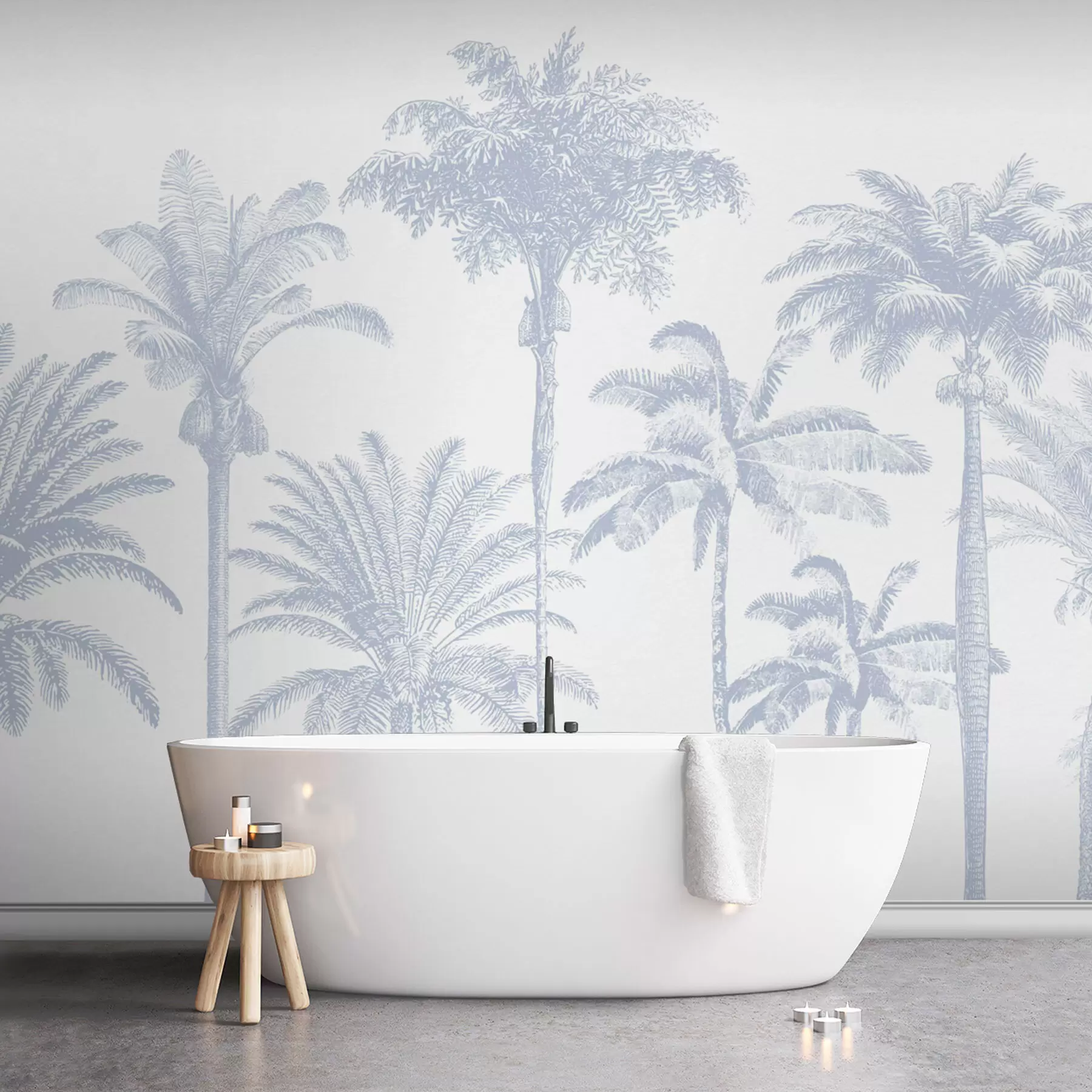 fototapet Palmieri tropicali oază minimă de culoare albastră w08111v4