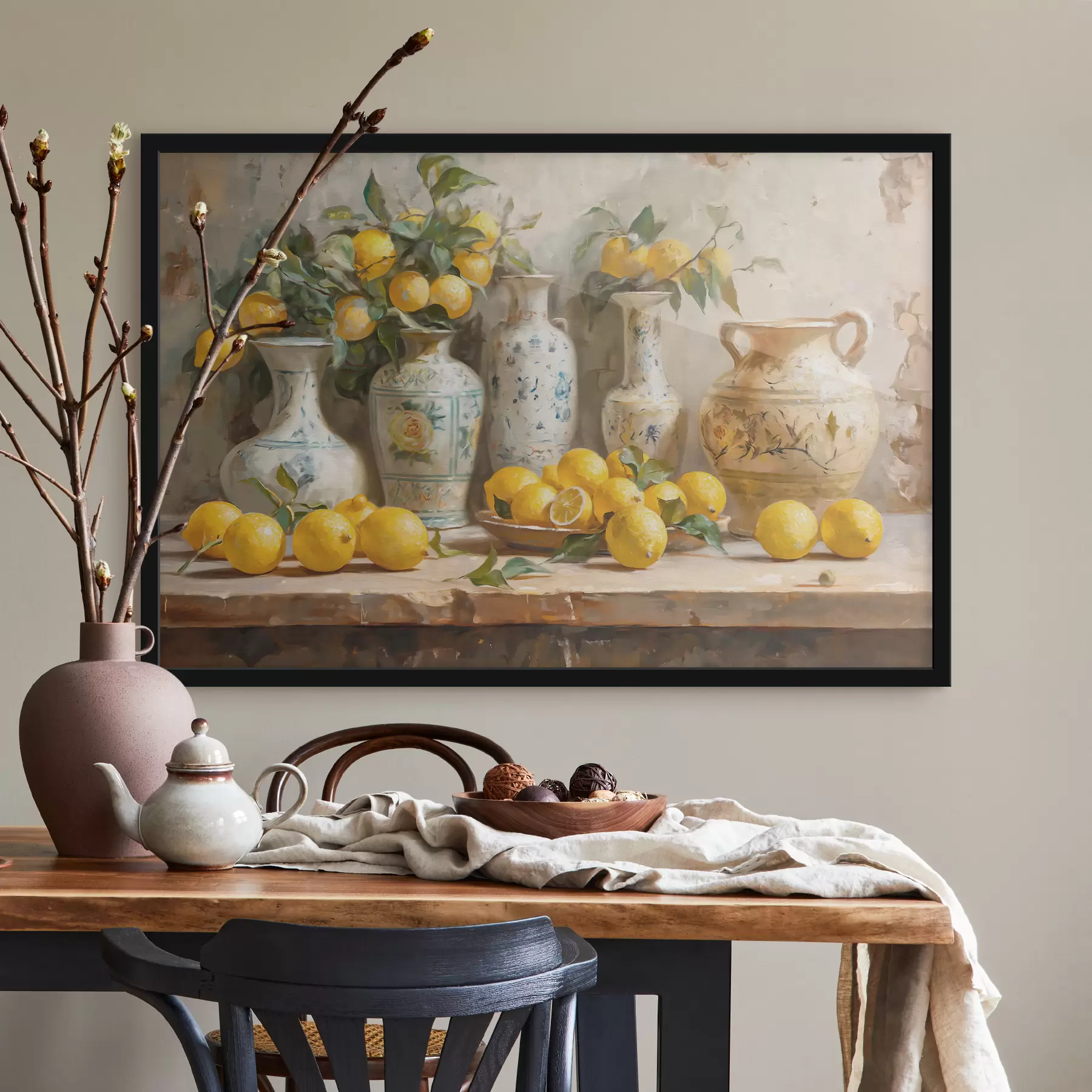 Tablouri Lămâi și vaze de epocă pe masă f39833