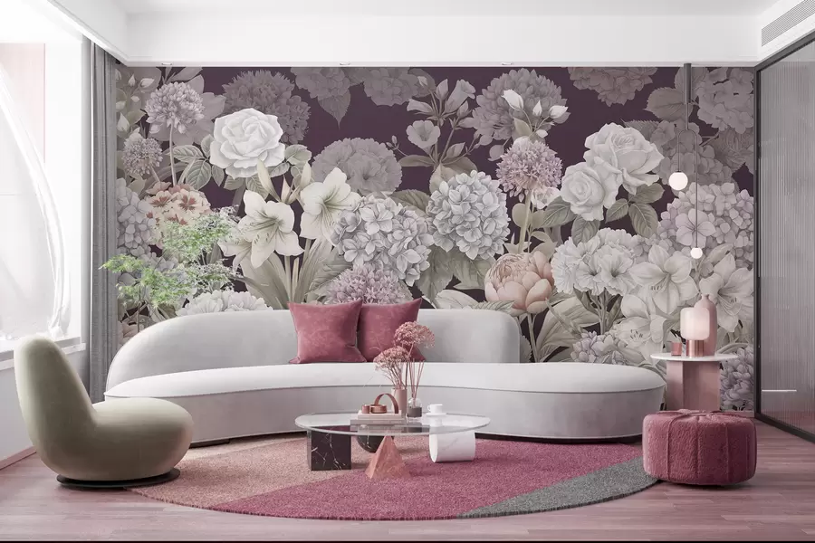 fototapet Magică grădină de vară pe un fundal purpuriu w08140v2