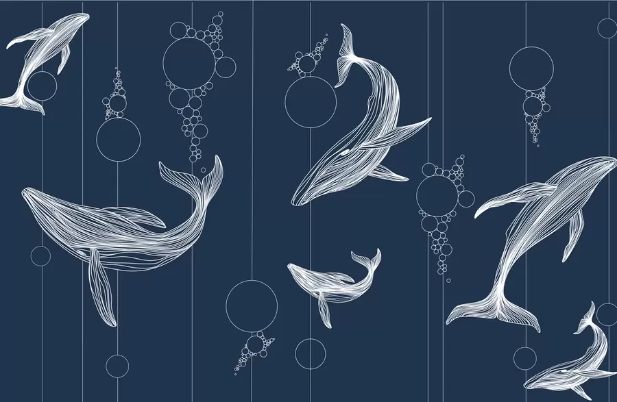 fototapet Balene și abstracție pe fundal albastru w08074v1