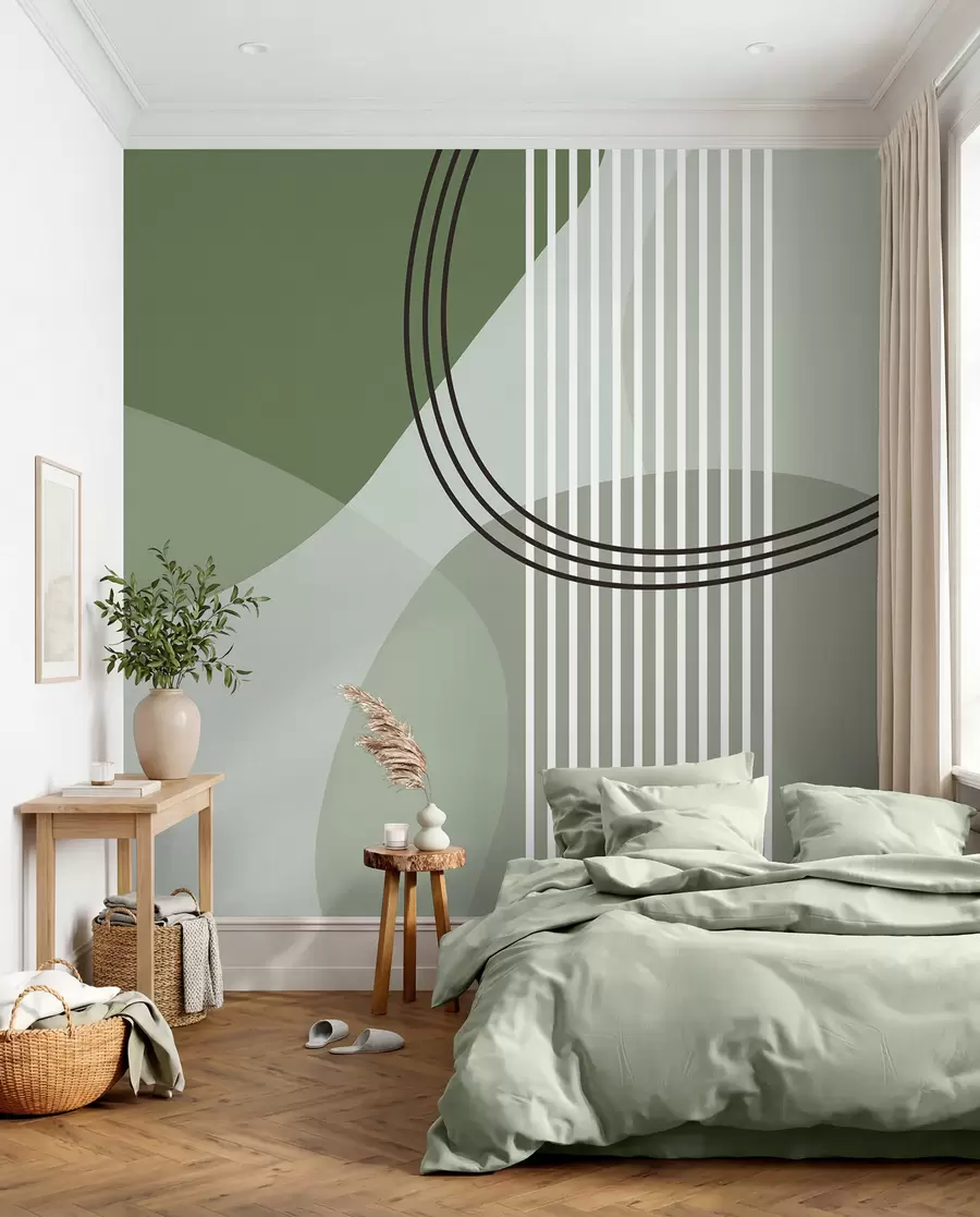 fototapet Geometric abstracție linie și cerc minimalism stil modern culoare verde w08173v1