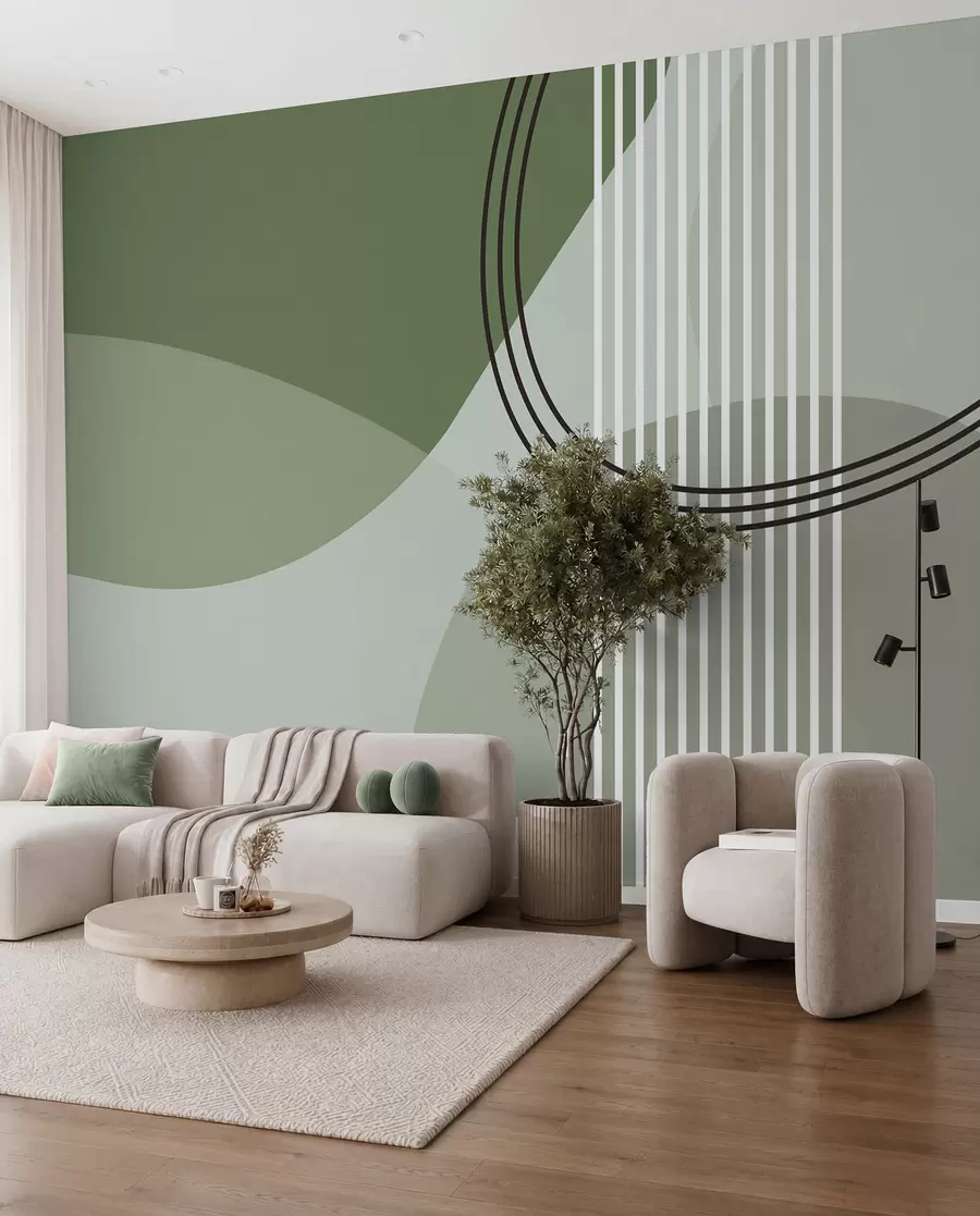 fototapet Geometric abstracție linie și cerc minimalism stil modern culoare verde w08173v1