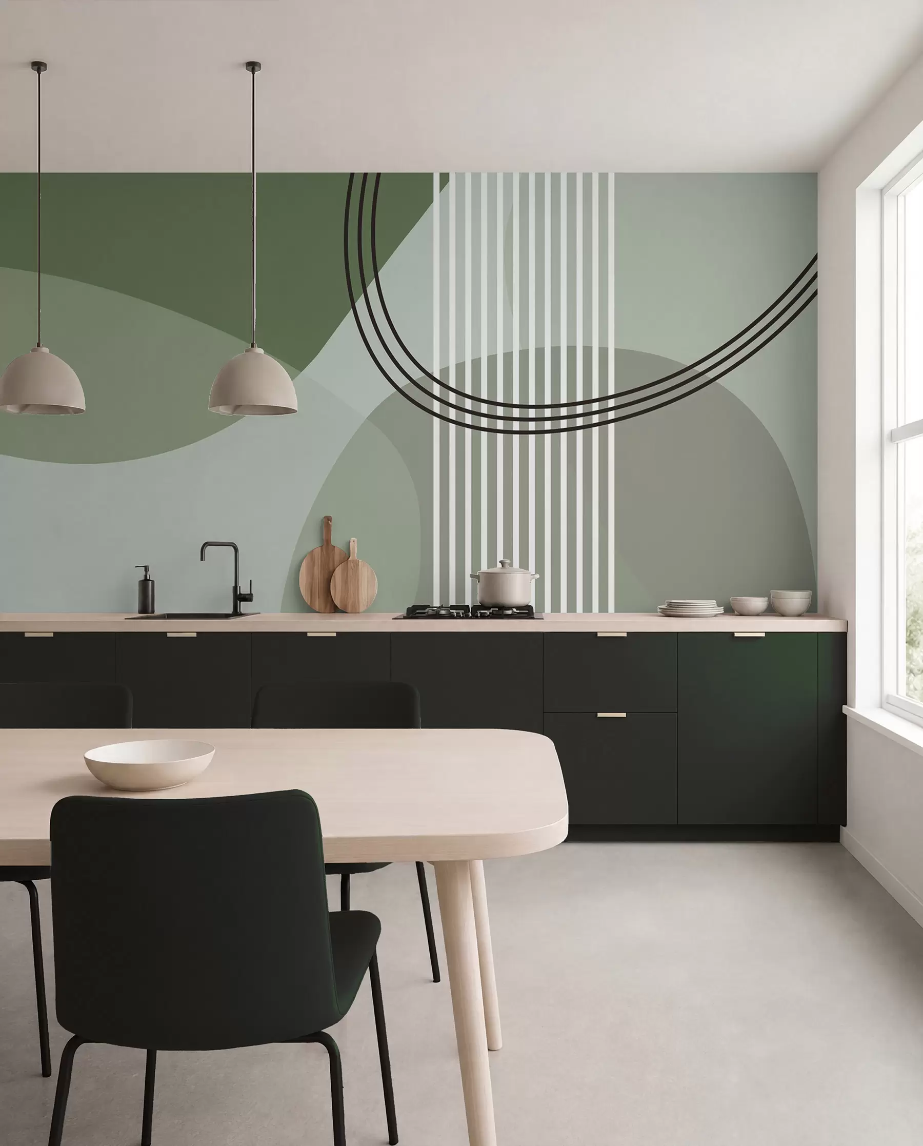 fototapet Geometric abstracție linie și cerc minimalism stil modern culoare verde w08173v1