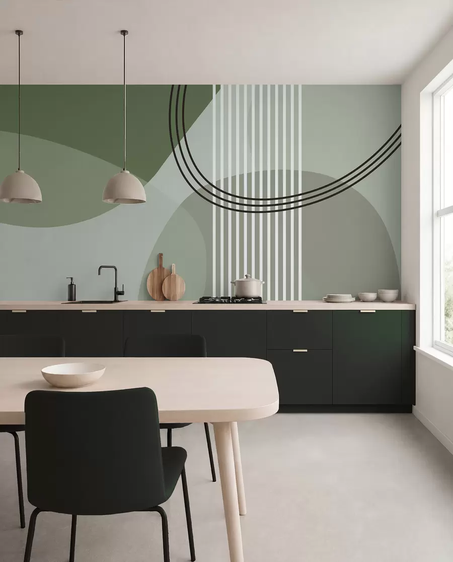fototapet Geometric abstracție linie și cerc minimalism stil modern culoare verde w08173v1