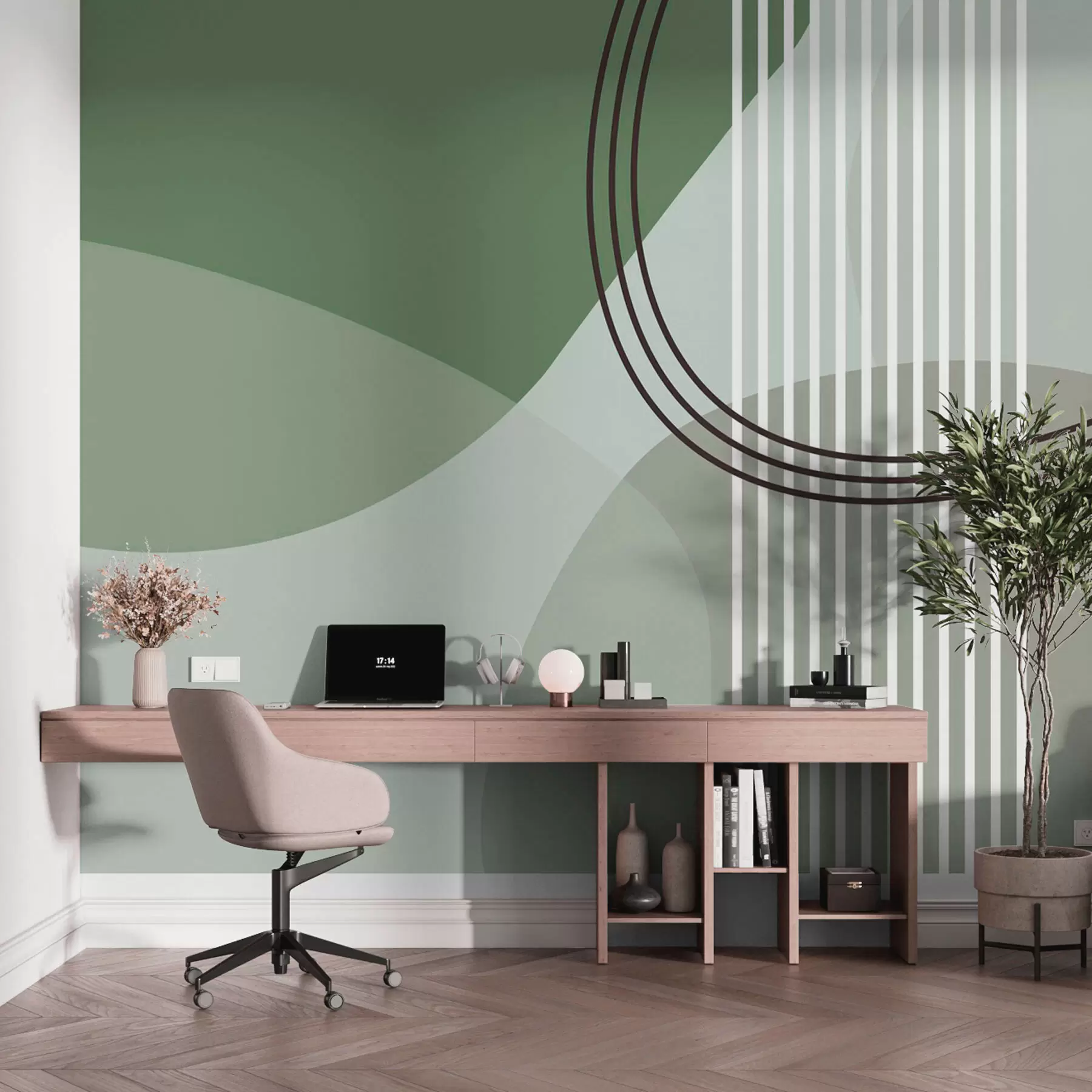 fototapet Geometric abstracție linie și cerc minimalism stil modern culoare verde w08173v1