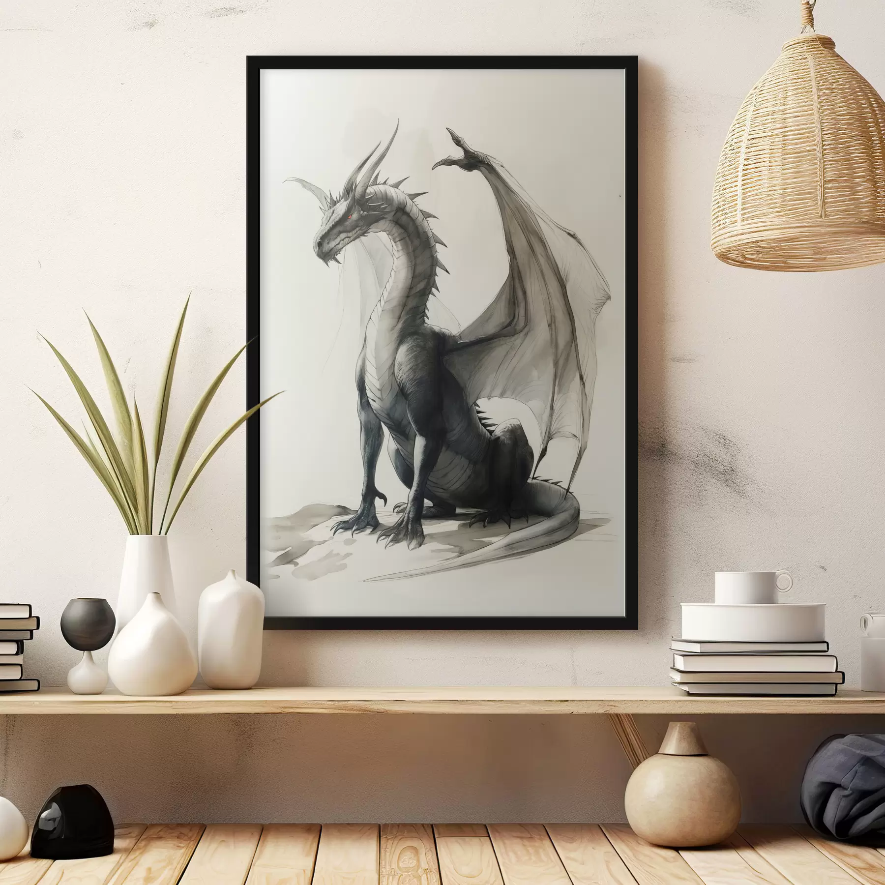 fototapet Dragon, vopsele, acuarelă, bej f40003