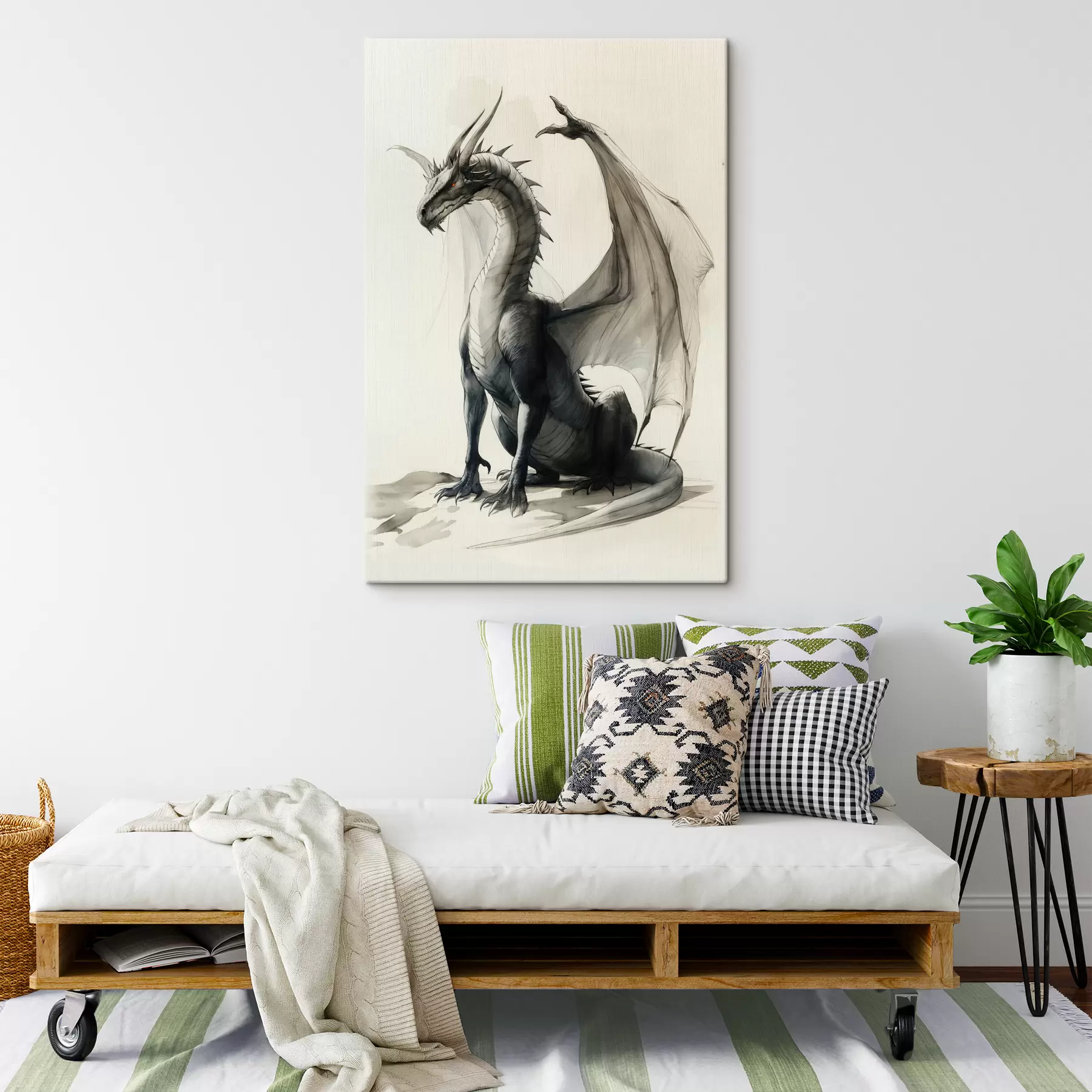 Tablouri Dragon, vopsele, acuarelă, bej s40003