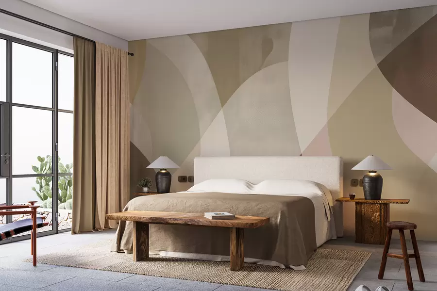 fototapet Curbe moi în tonuri atenuate, cu linii fluide și gradiente bej, minimalist și modern w01334v1