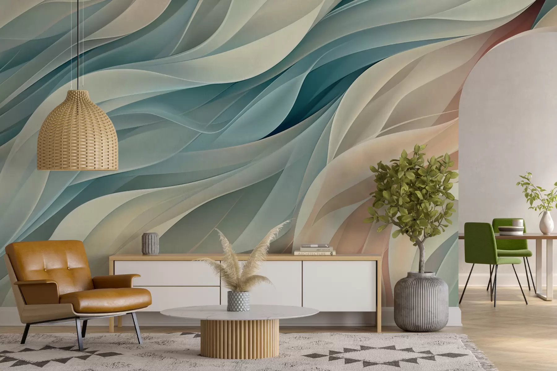 fototapet Design abstract fermecător cu valuri pastelate moi w01335