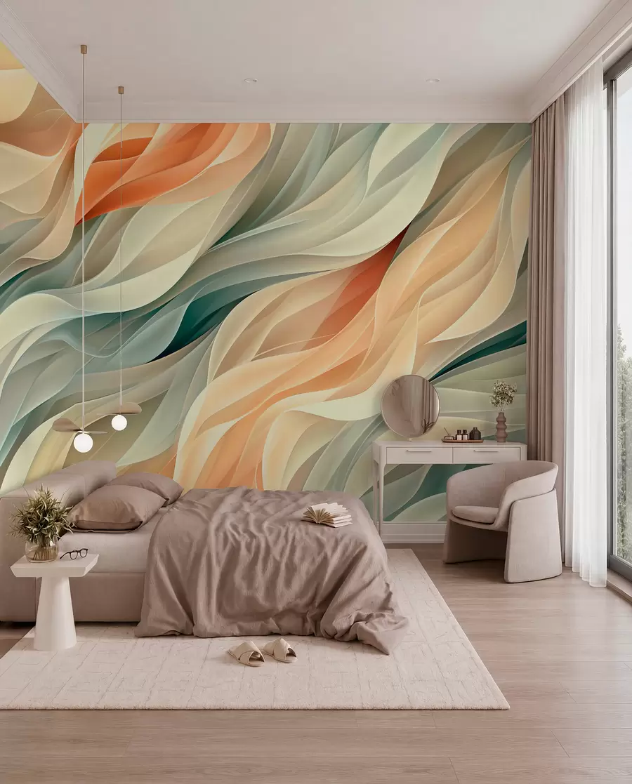 fototapet Design abstract fascinant cu valuri pastelate moi în culori calde w01335v1