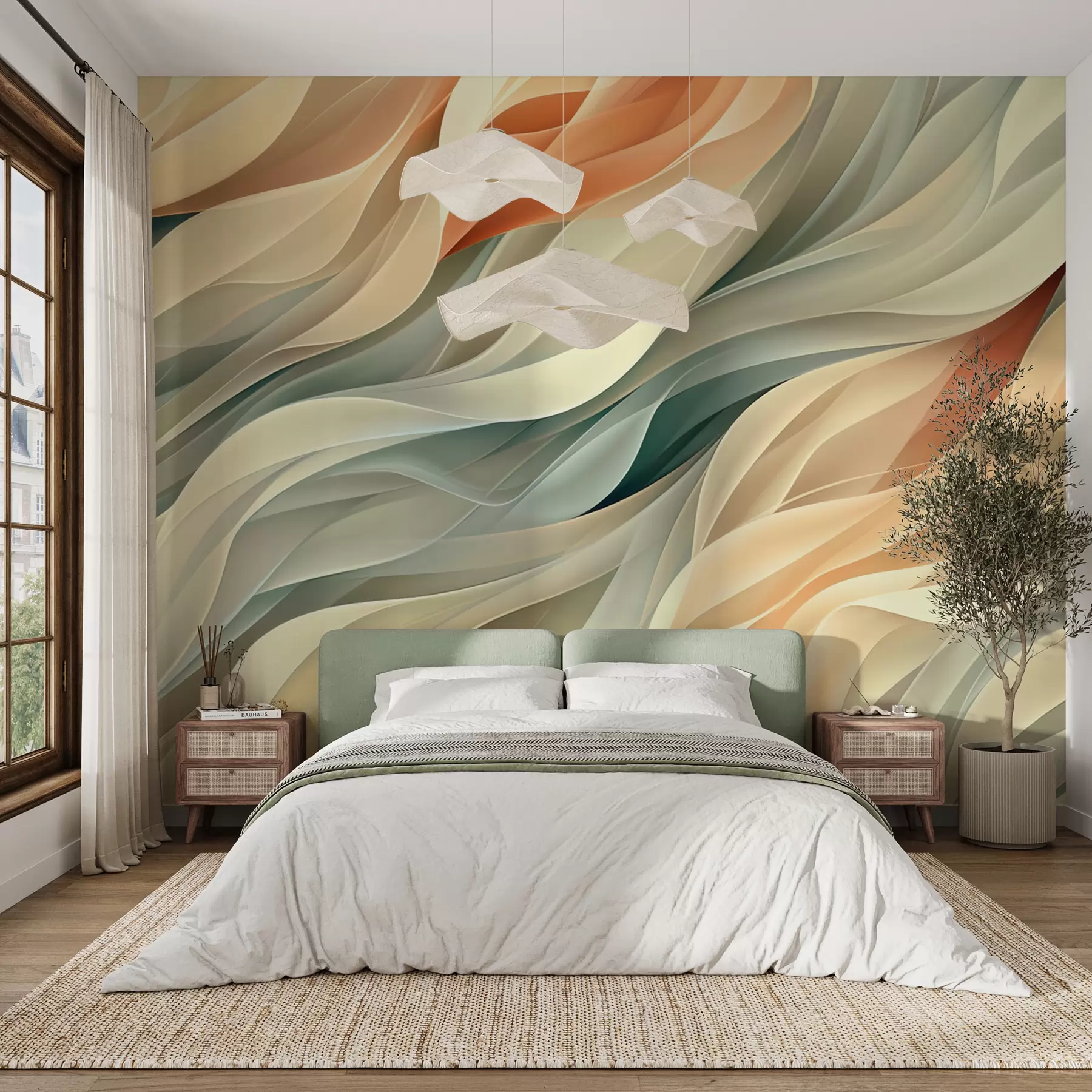 fototapet Design abstract fascinant cu valuri pastelate moi în culori calde w01335v1
