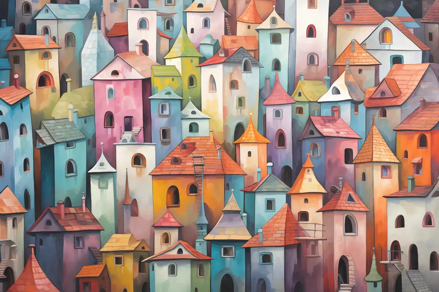 fototapet Colorat luminos case imitație pictura cu lovituri de perie w00946