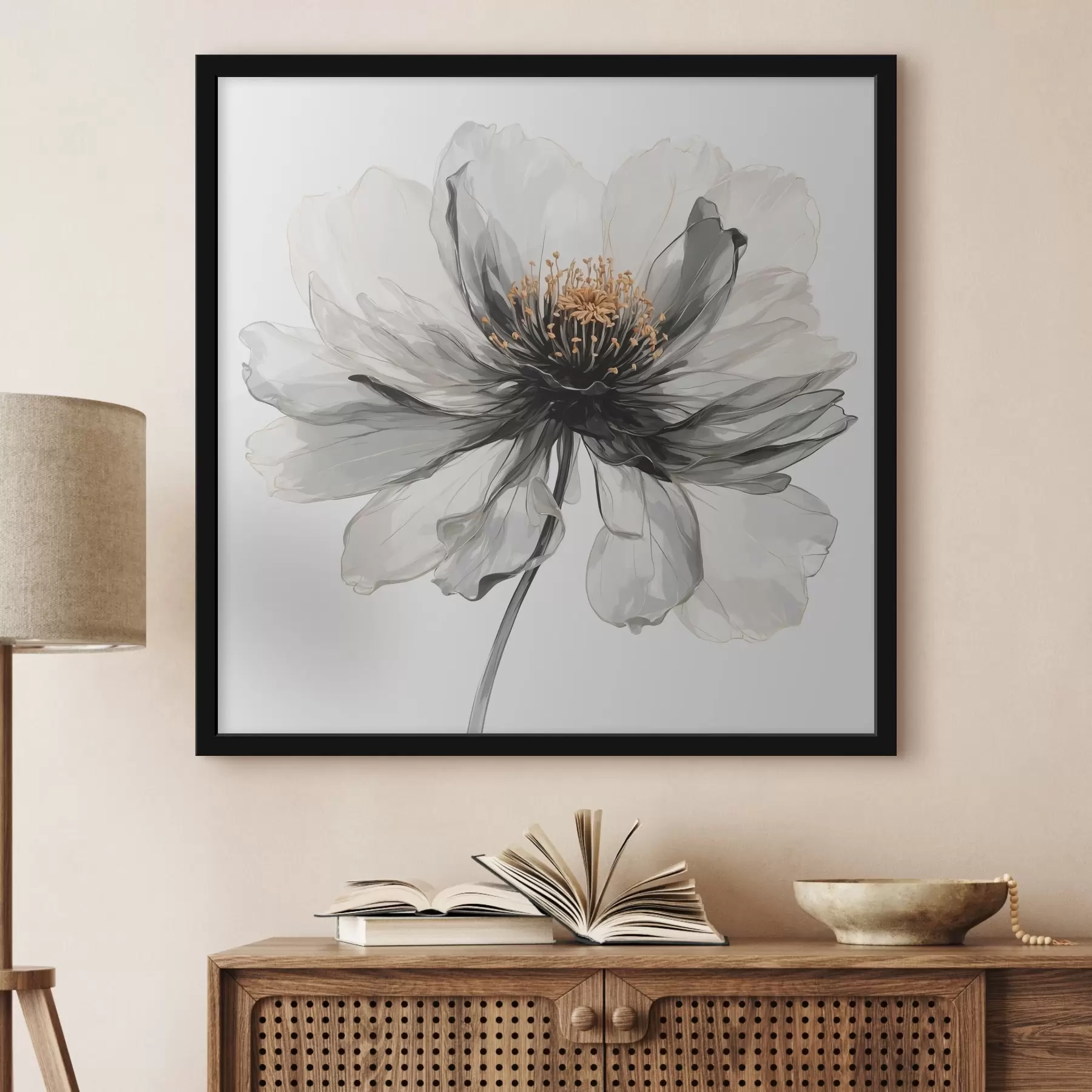 fototapet Floare neagră transparentă pe fundal alb f40066