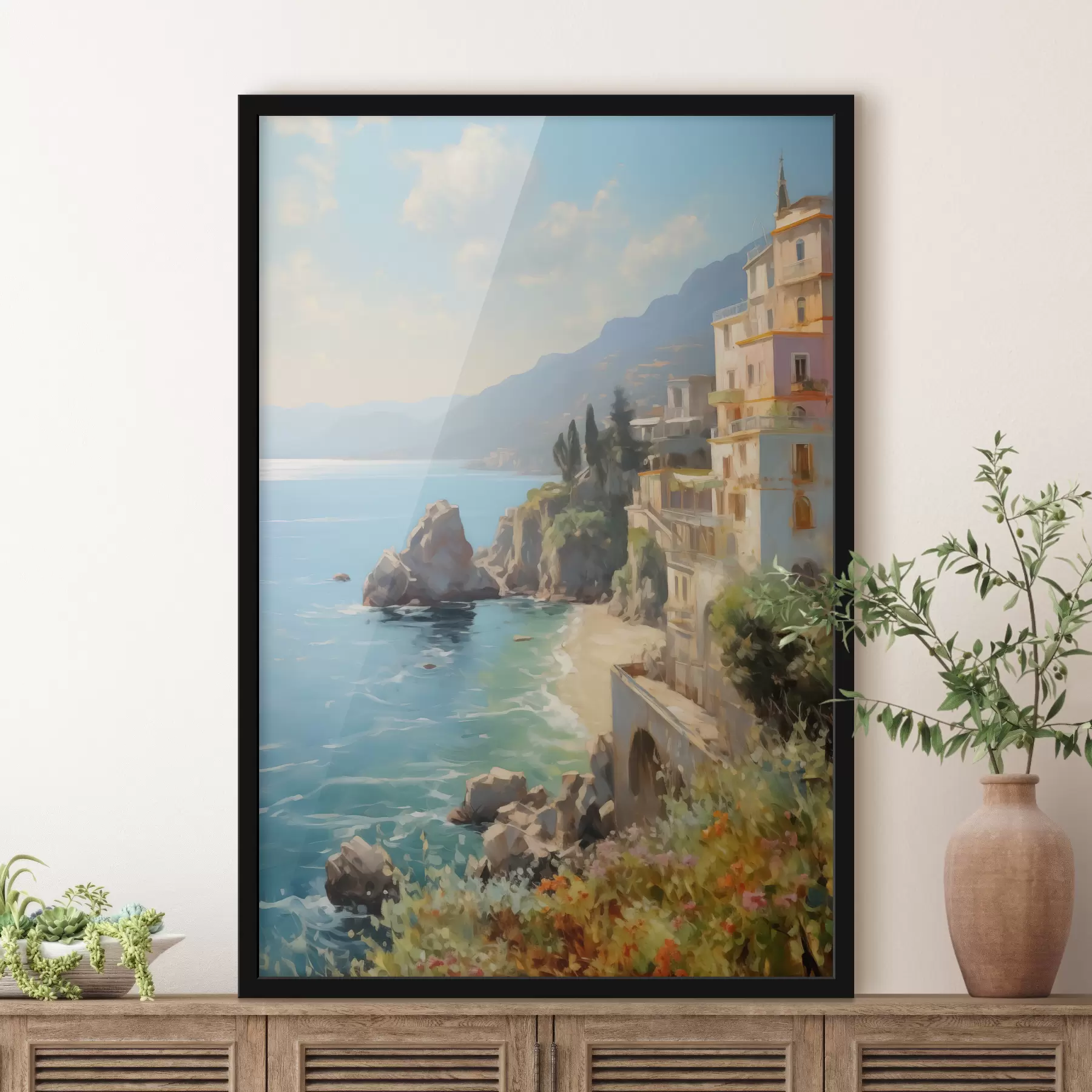 fototapet Vedere la mare golf, munți în Italia de la hotel imitație de pictură în ulei f40088