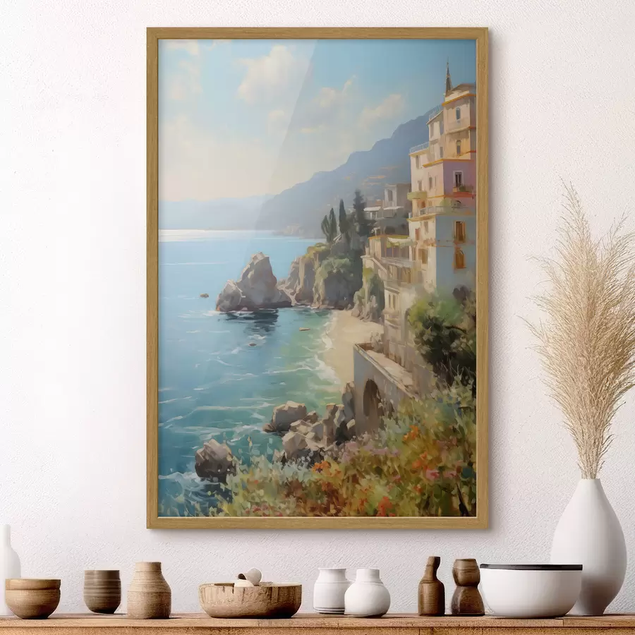 fototapet Vedere la mare golf, munți în Italia de la hotel imitație de pictură în ulei f40088