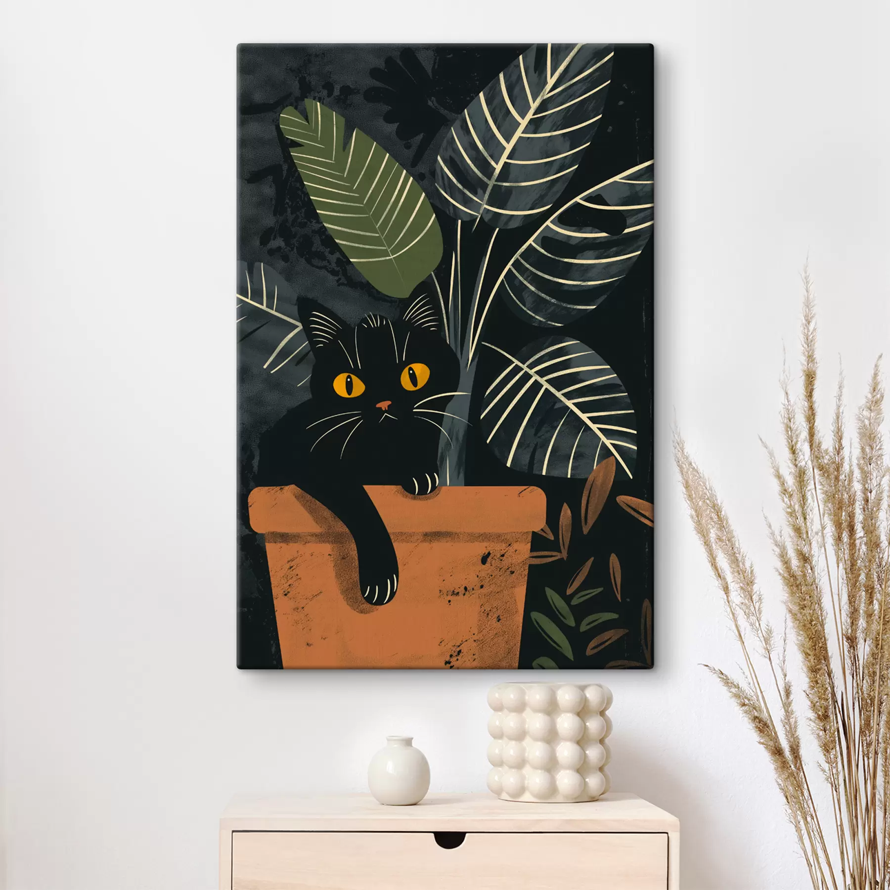 fototapet Pisică într-o oală cu o floare s40268