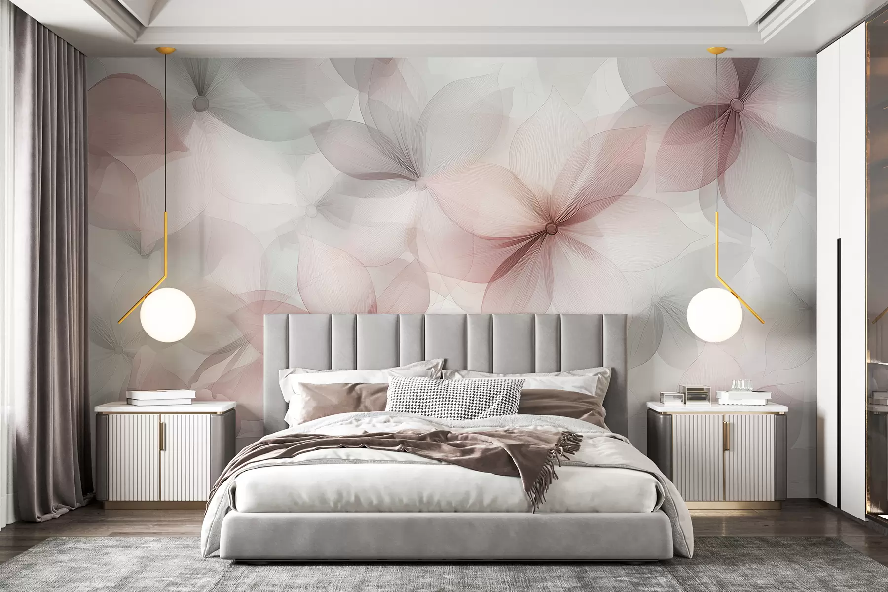 fototapet Compoziție florală, culori moi roz și gri, model floral w01446v1