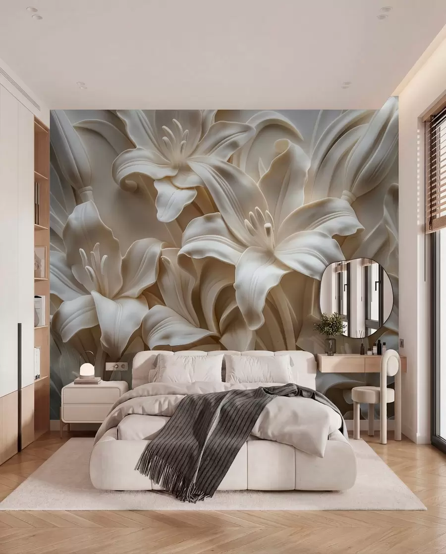 fototapet Relief elegant bej 3d de crini sculptati w01433