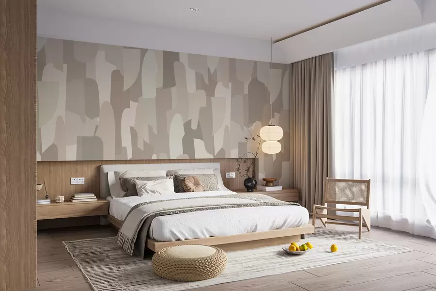 fototapet tapet de artă modernă abstractă în nuanțe de bej imitație de piese colorate, pentru un design interior elegant w00987