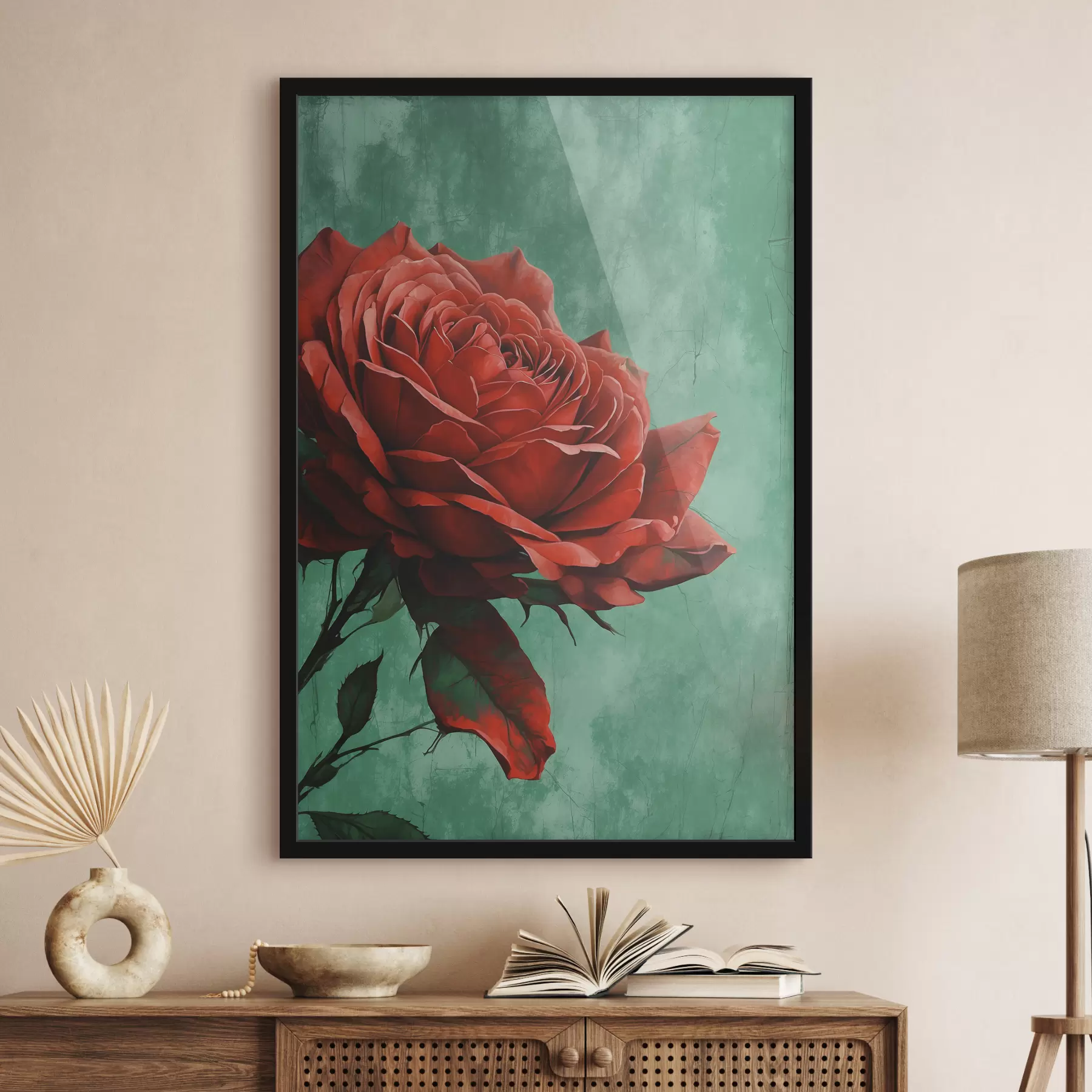 Tablouri Trandafir pe fundal verde f40339