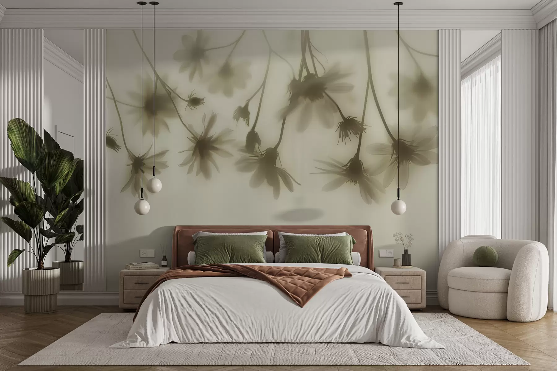 fototapet Flori delicate în ceață atârnând de sus în culori pastelate w01469v1