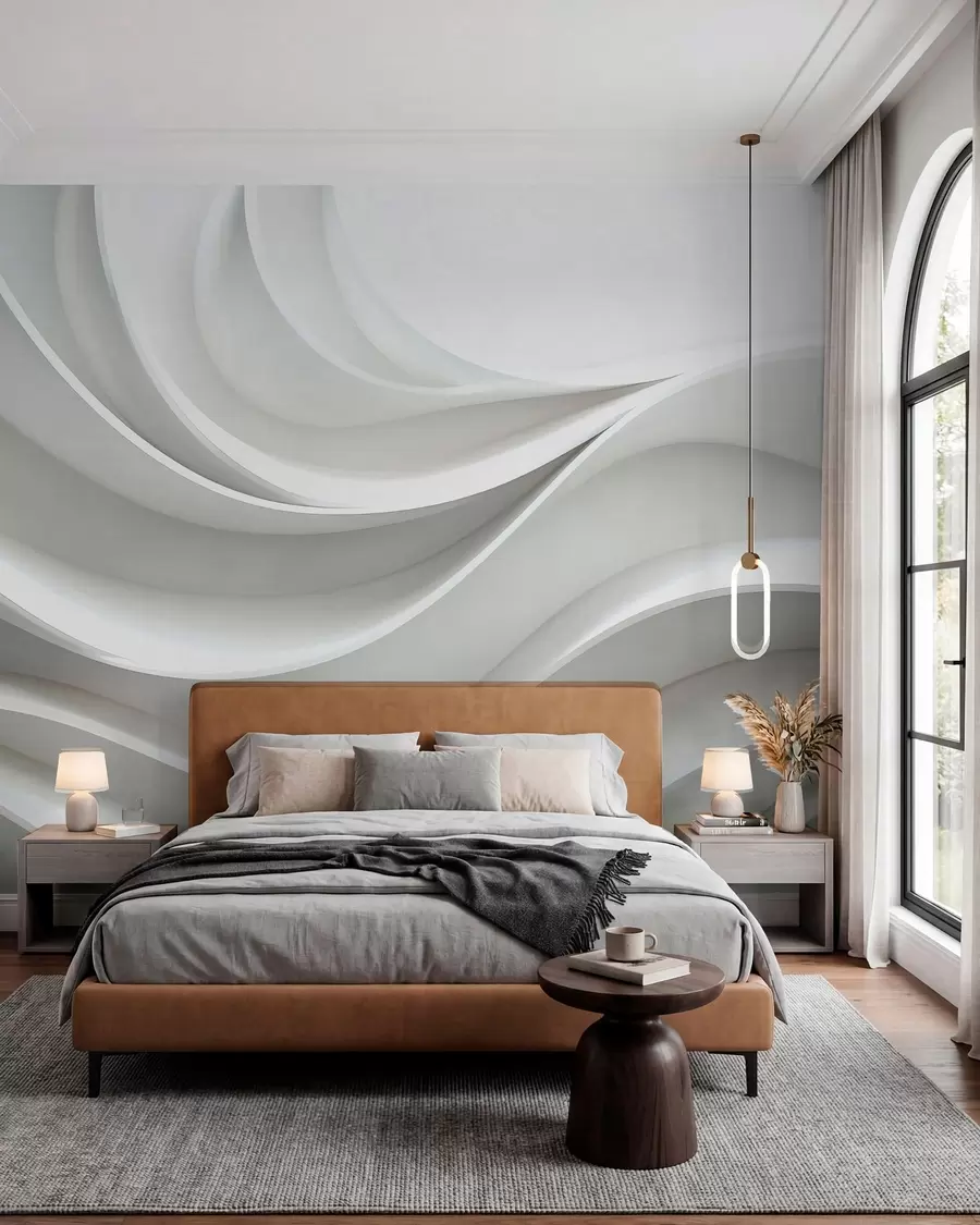 fototapet Forma de undă abstractă volumetrică 3d albă w01471