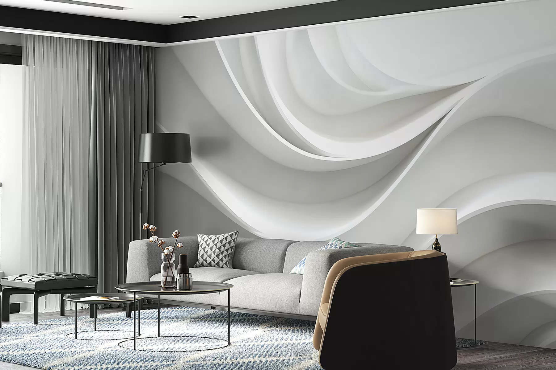 fototapet Forma de undă abstractă volumetrică 3d albă w01471