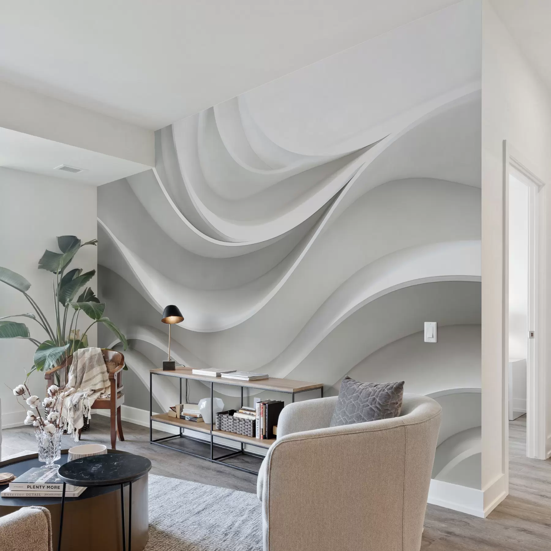 fototapet Forma de undă abstractă volumetrică 3d albă w01471