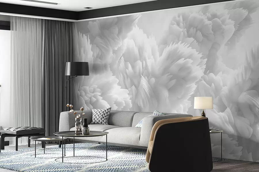 fototapet Compoziție abstractă de cristale de zăpadă într-un model de pene cu mai multe straturi într-o atmosferă eterică w01474