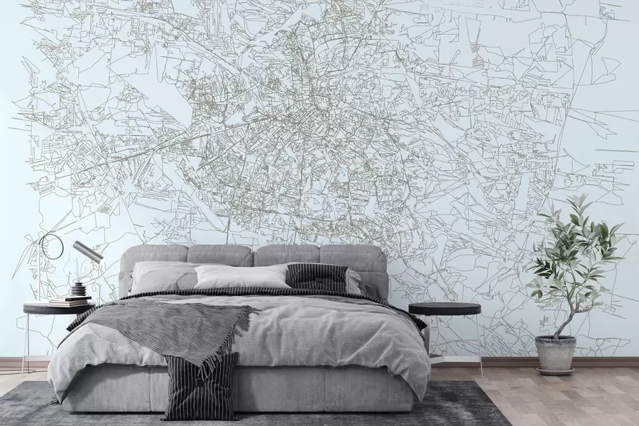 fototapet Hartă mărită Fototapet portret al orașului Lviv pe un fundal albastru deschis  w01023