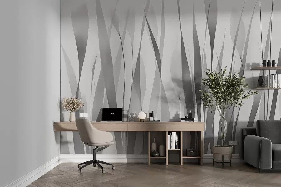 fototapet Frunze translucide în tonuri de gri w01018v3